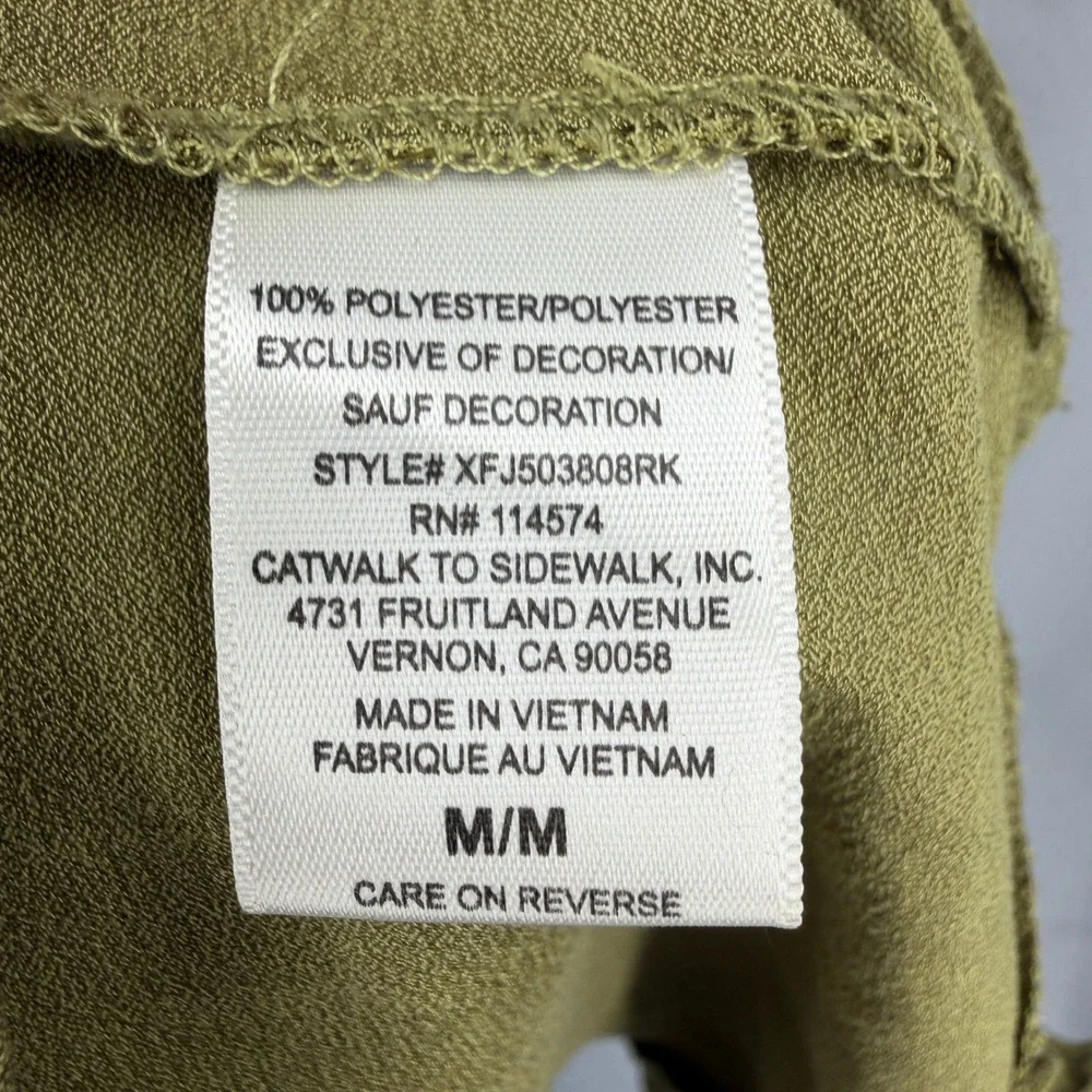 RO&DE Peplum Top Size Medium Olive Green Short Sleeve V-Neck Ruffle Hem